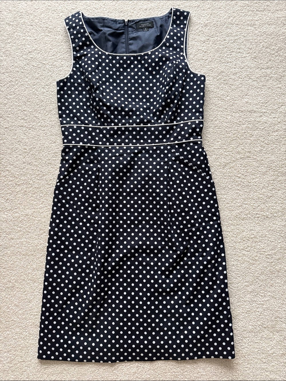 Tahari Arthur S. Levine Black White Polka Dot Sheath Dress Size 8